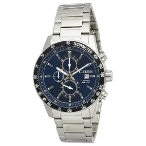 Citizen Men's Blue Dial Stainless Steel Silver-tone Band Analog Chronograph Japanese Quartz Watch -  AN3600-59L