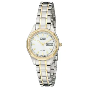 Citizen Womens Eco-Drive White Dial Silver Band Sport Two-Tone Stainless Steel Watch - EW3144-51A