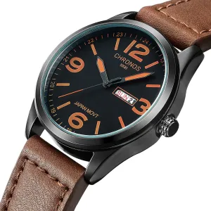 Classic Brown Black Leather Watch Numeral Clock