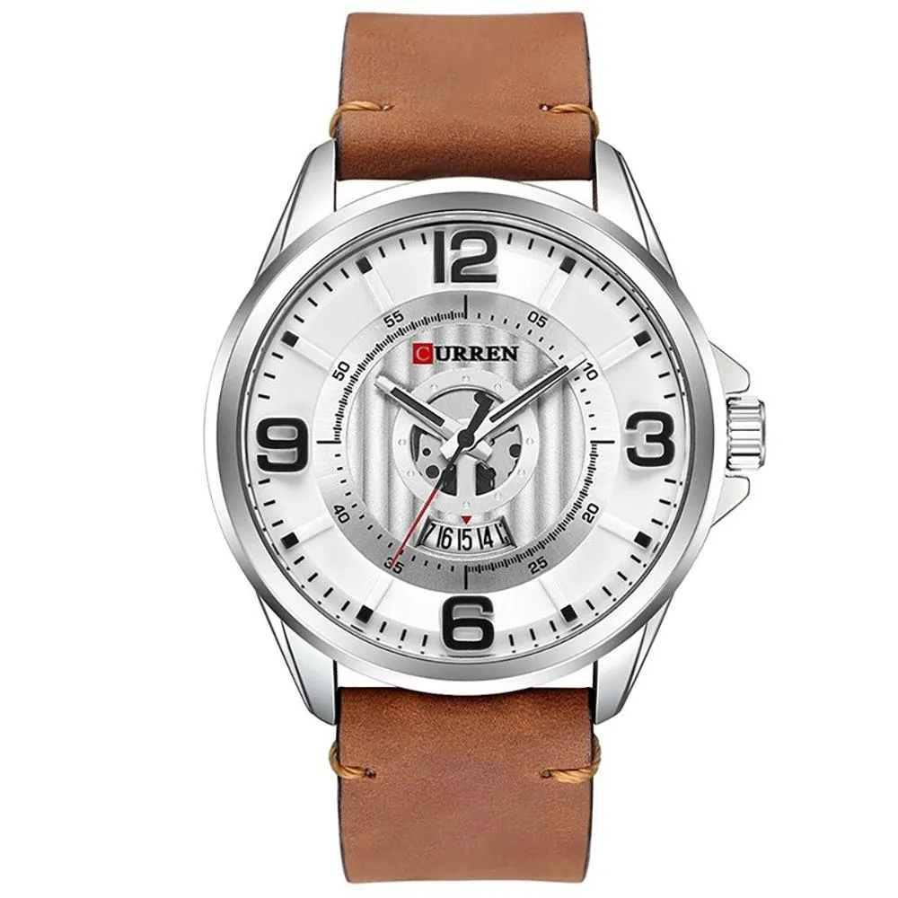 Classic Leather Strap with Big Dial Quartz Watch