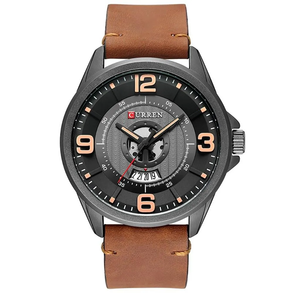Classic Leather Strap with Big Dial Quartz Watch