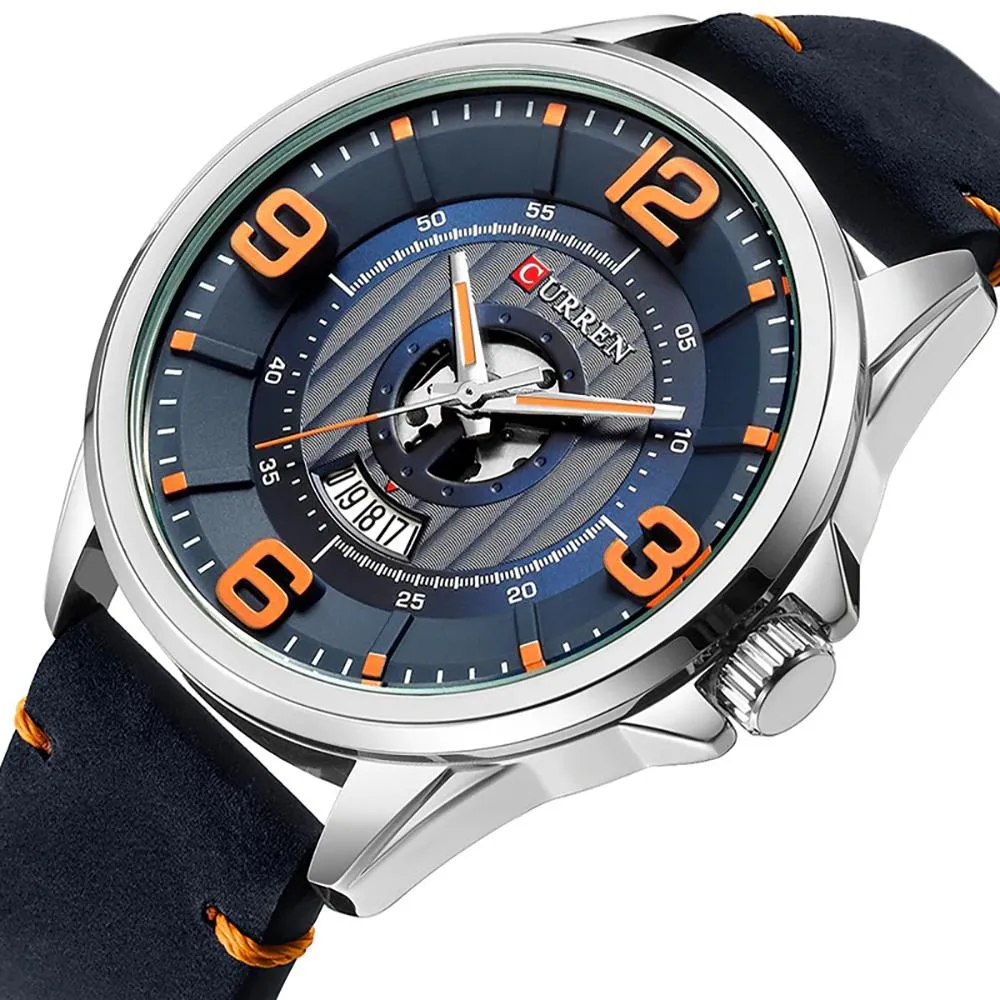 Classic Leather Strap with Big Dial Quartz Watch