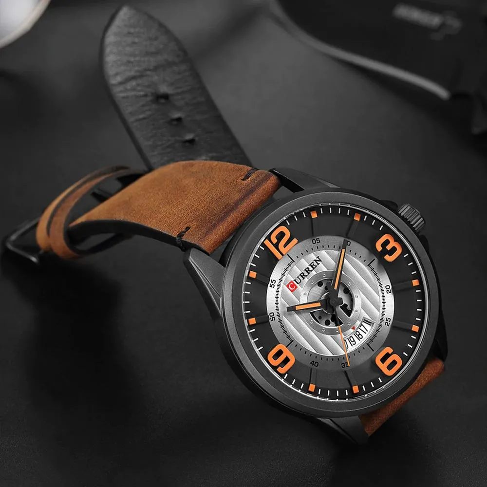 Classic Leather Strap with Big Dial Quartz Watch