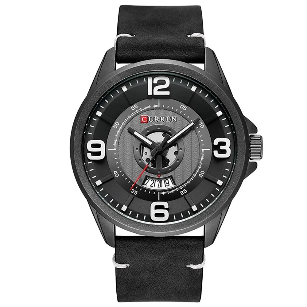 Classic Leather Strap with Big Dial Quartz Watch