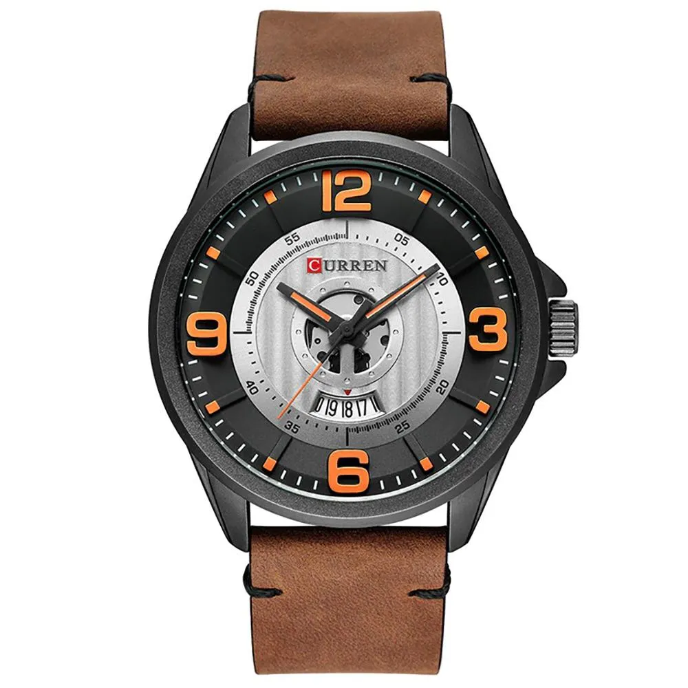 Classic Leather Strap with Big Dial Quartz Watch