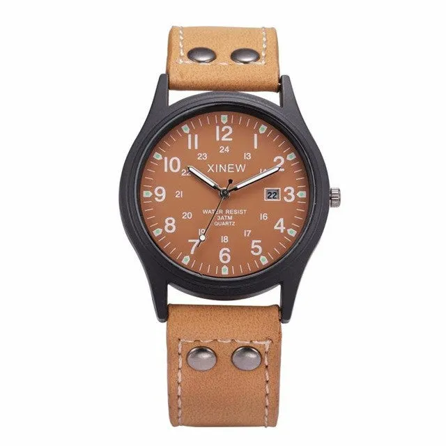 Classic Men's Waterproof Leather Strap Watch for Men