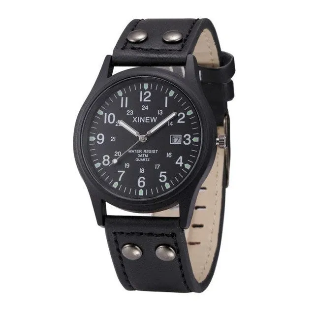 Classic Men's Waterproof Leather Strap Watch for Men