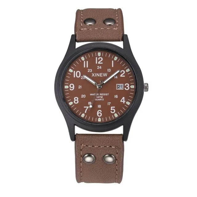 Classic Men's Waterproof Leather Strap Watch for Men