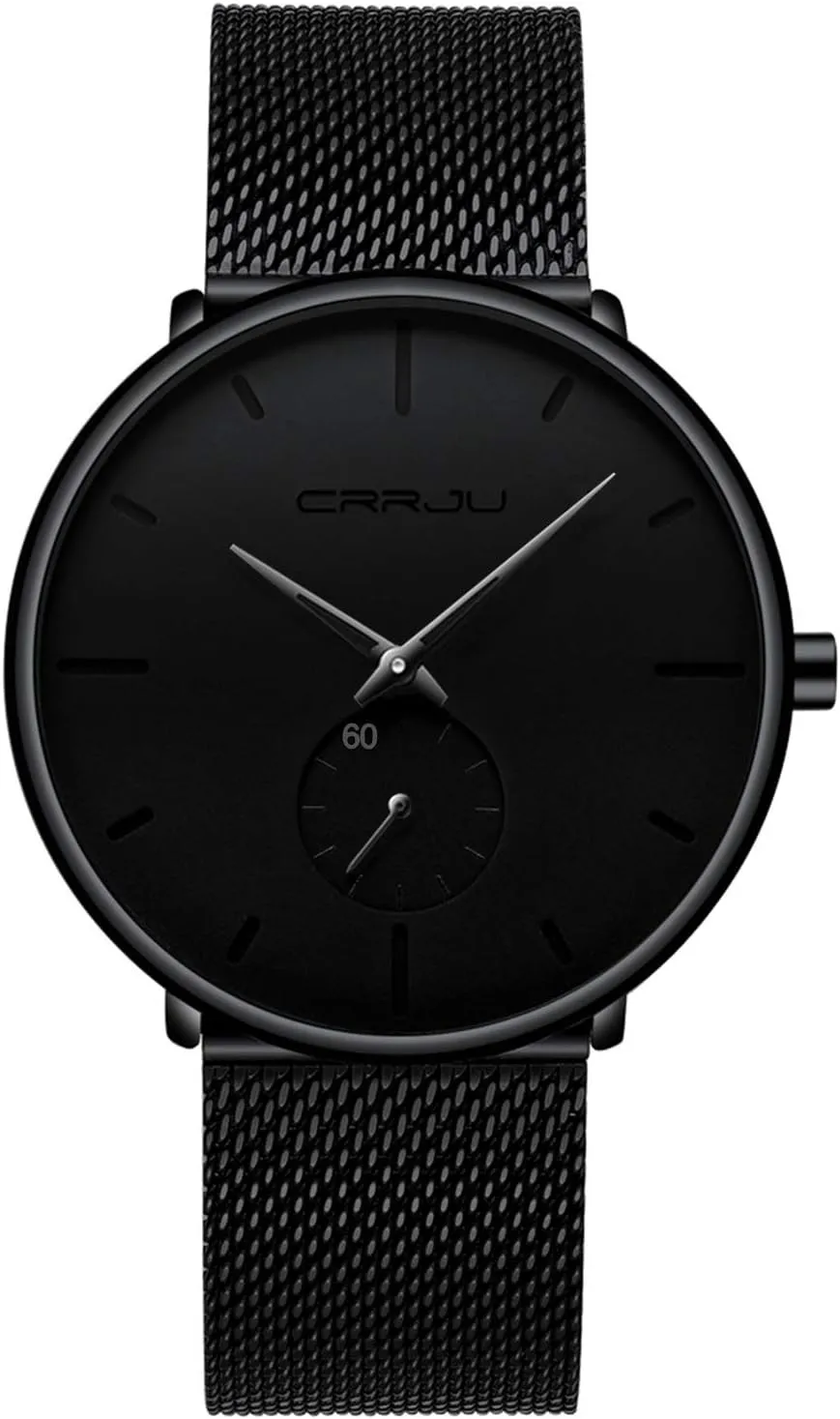 CRRJU Men Business Slim Analog Quartz Watch,Date Black Dial Wrist Watch with Mesh Bracelet Strap