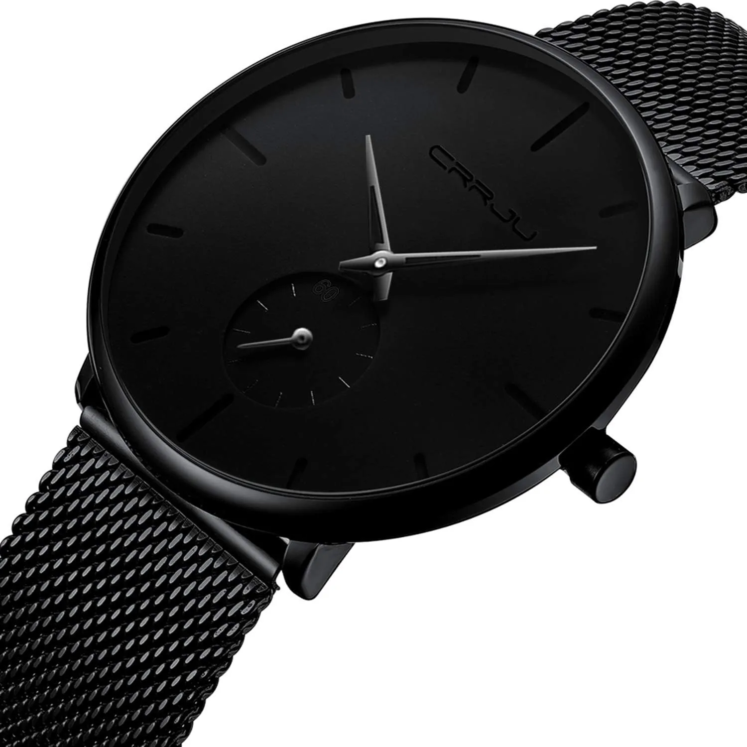 CRRJU Men Business Slim Analog Quartz Watch,Date Black Dial Wrist Watch with Mesh Bracelet Strap