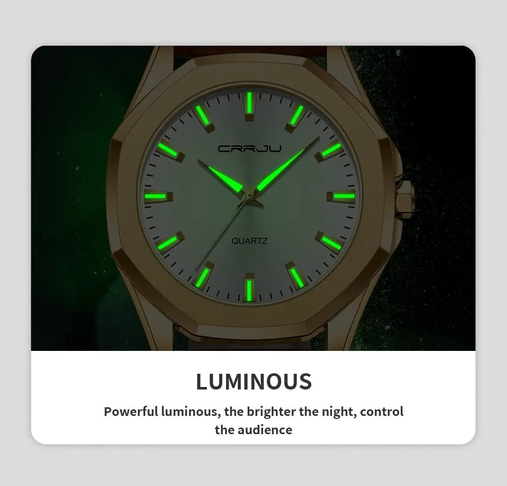 CRRJU Men's Fashion Luxury Classical Leather Watches for Men Business Simple Luminous Analog Quartz Wristwatches