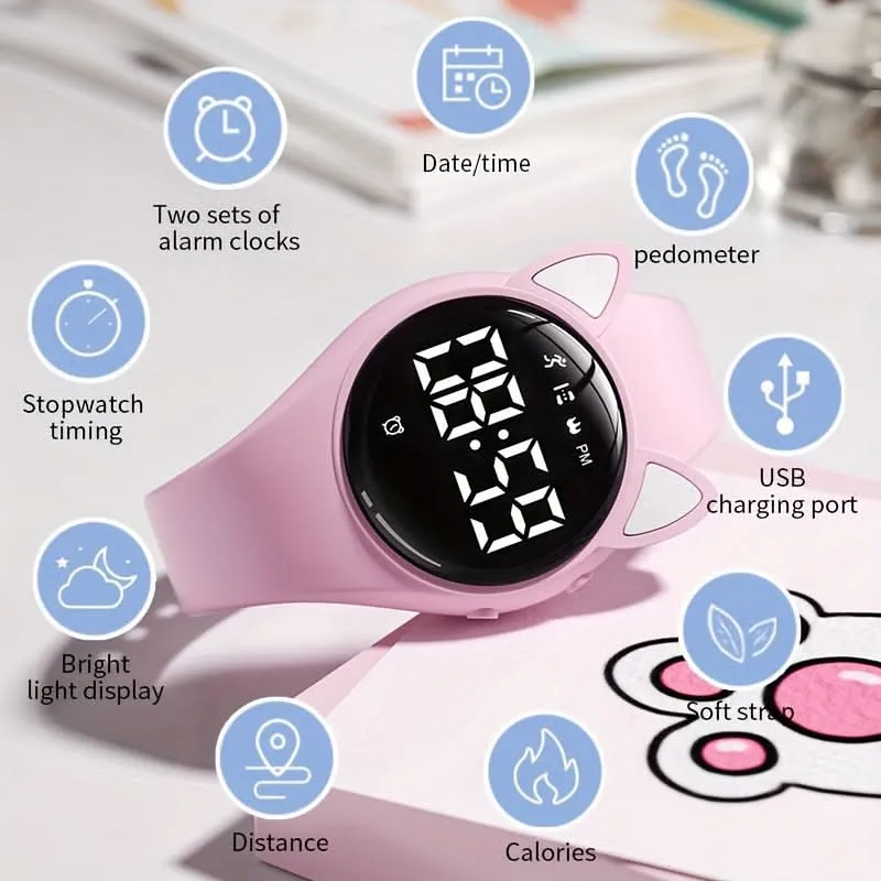 Cute Cat Ear Digital Watch for Kids - Silicone Band