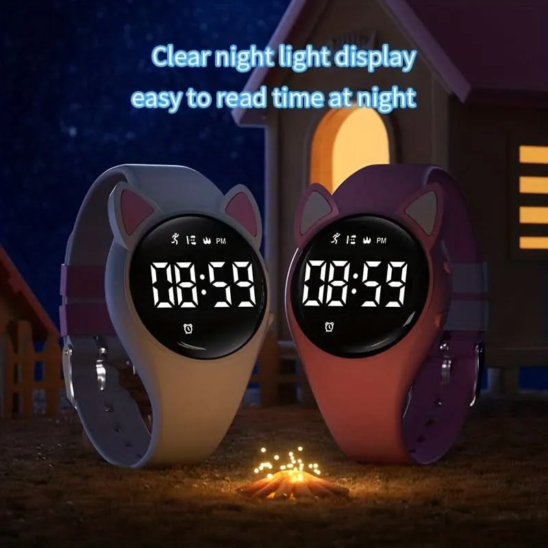 Cute Cat Ear Digital Watch for Kids - Silicone Band