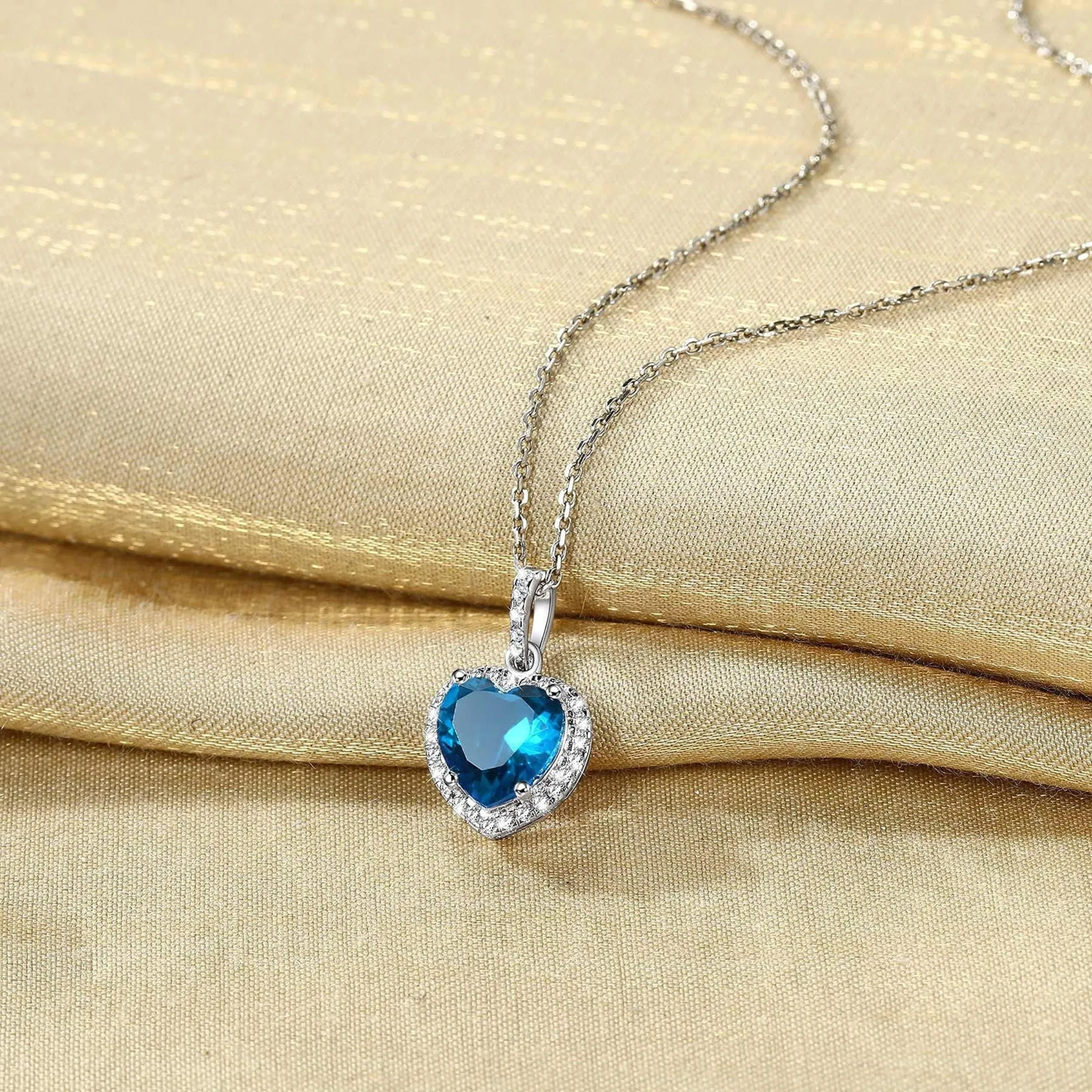 December Synthetic Turquoise Gemstone Pendant 925 Sterling Silver Choker Necklace CZ Love Heart Diamond Necklace for Women Wife Mom Daughter
