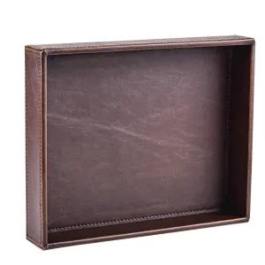 Decor Trends Brown 10.2''x8.3'' Rectangle Vintage Leather Decorative Office Desktop Storage Catchall Tray,Valet Tray,Nightstand Dresser Key Tray