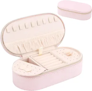 DesignSter Travel Jewelry Box, Velvet Small Jewelry Boxes, Travel Jewelry Case for Women Girls, Travel Jewelry Organizer for Rings Earrings Necklaces Bracelets (Pink)