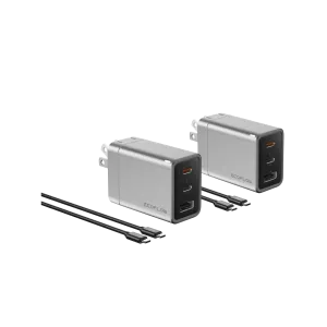 EcoFlow RAPID 65W GaN Wall Charger (3 ports) with 100W Cable - 2 pack