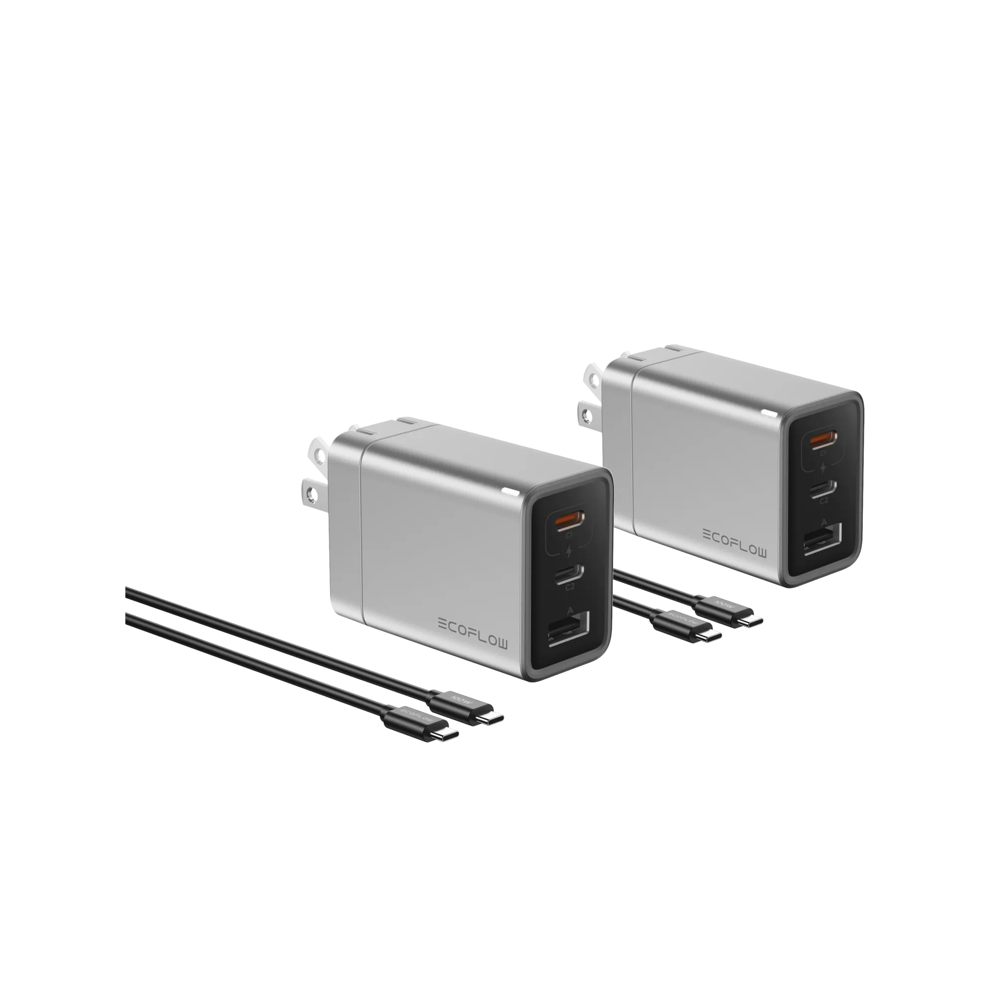 EcoFlow RAPID 65W GaN Wall Charger (3 ports) with 100W Cable - 2 pack