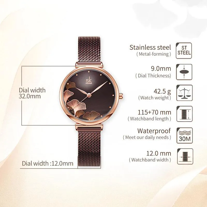 Elegant Flower Dial with Stainless Steel Mesh Band Quartz Watch