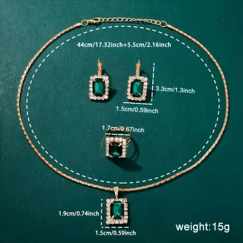 Elegant Green Quartz Watch  Jewelry Gift Set