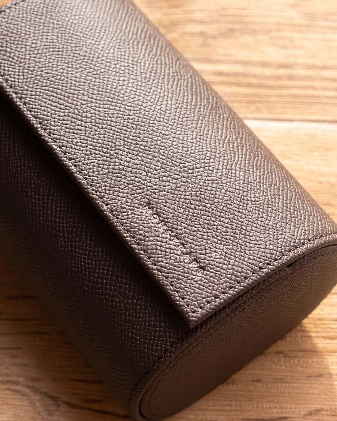 Epsom Leather Two Watch Roll (Dark Brown)