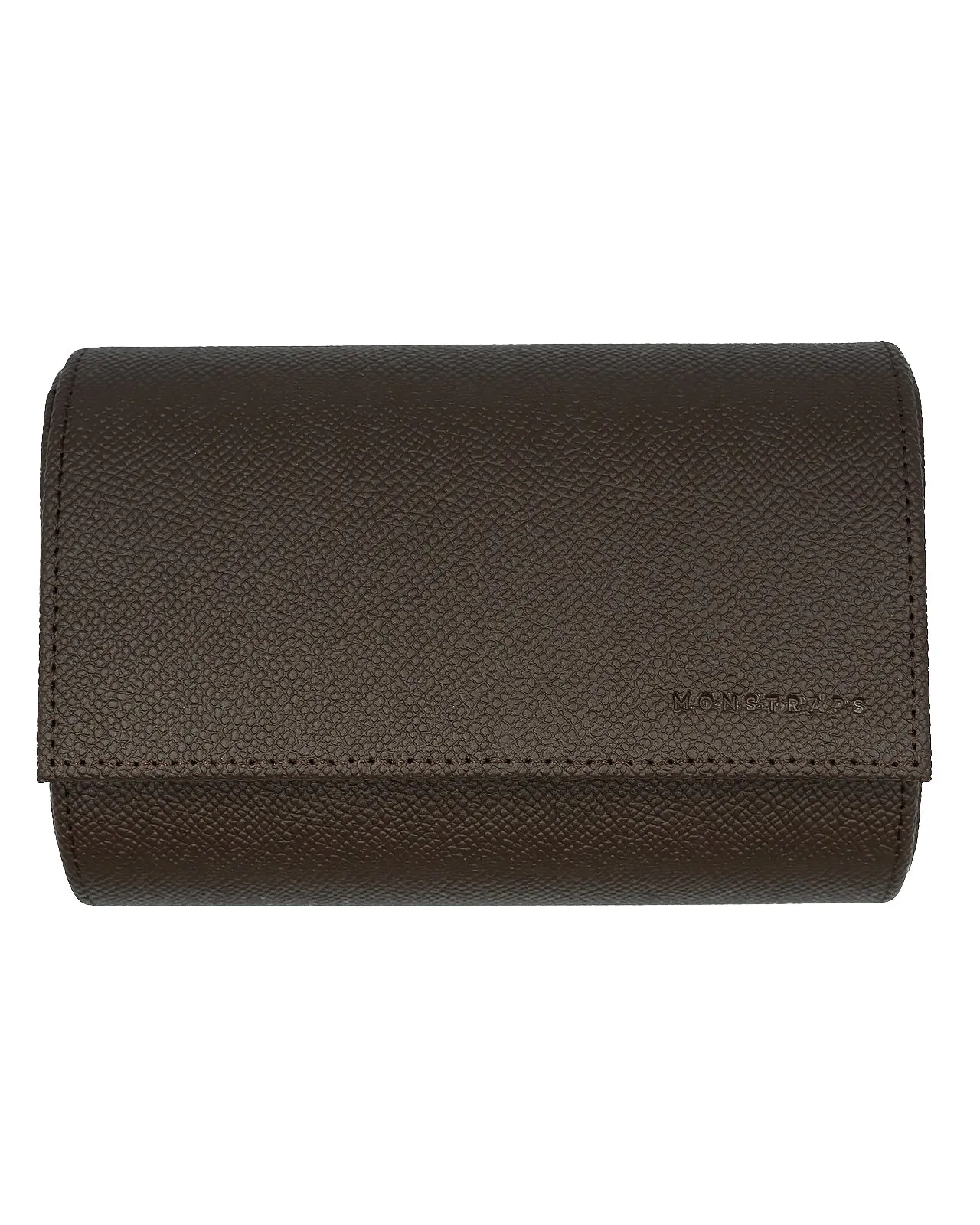 Epsom Leather Two Watch Roll (Dark Brown)