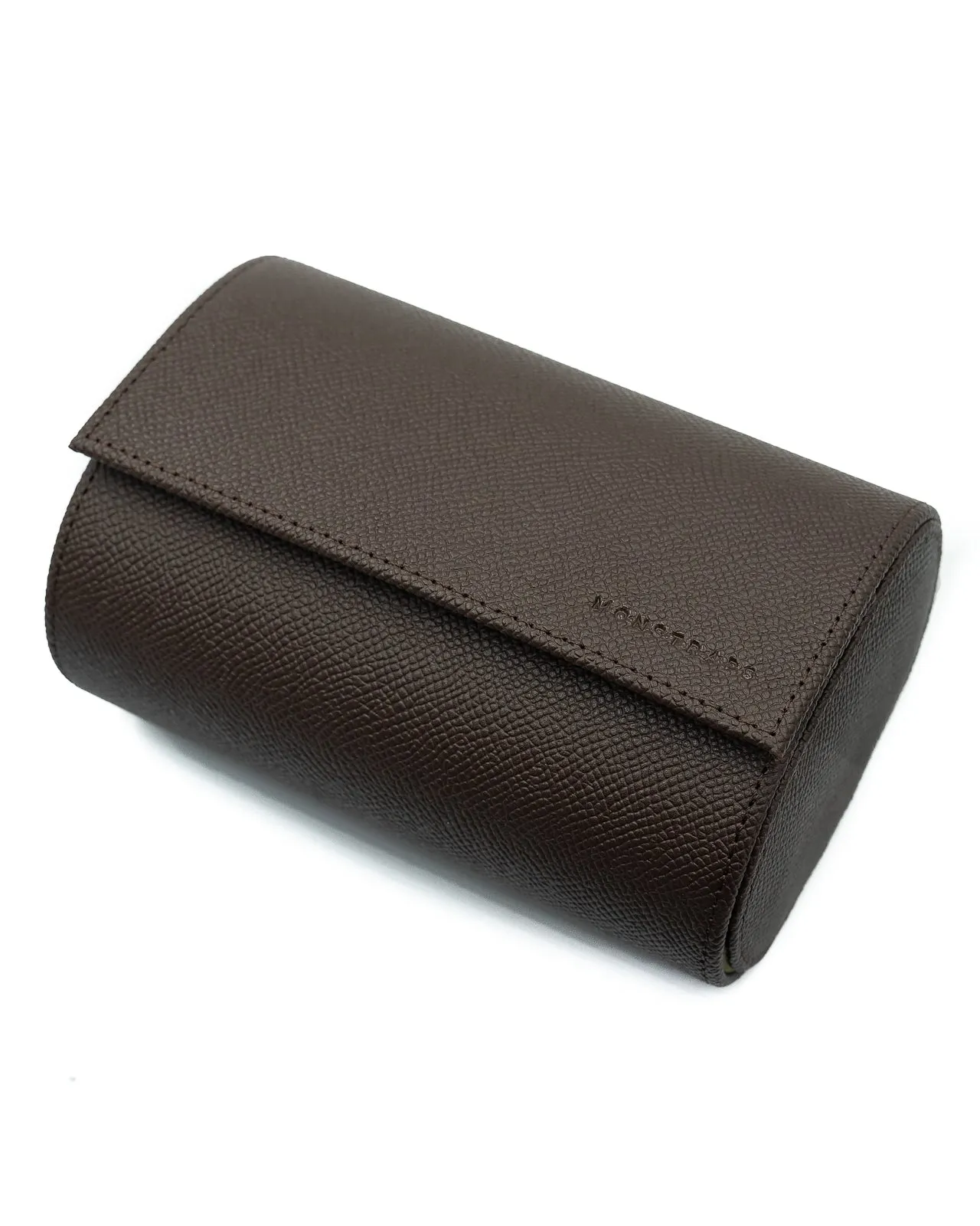 Epsom Leather Two Watch Roll (Dark Brown)