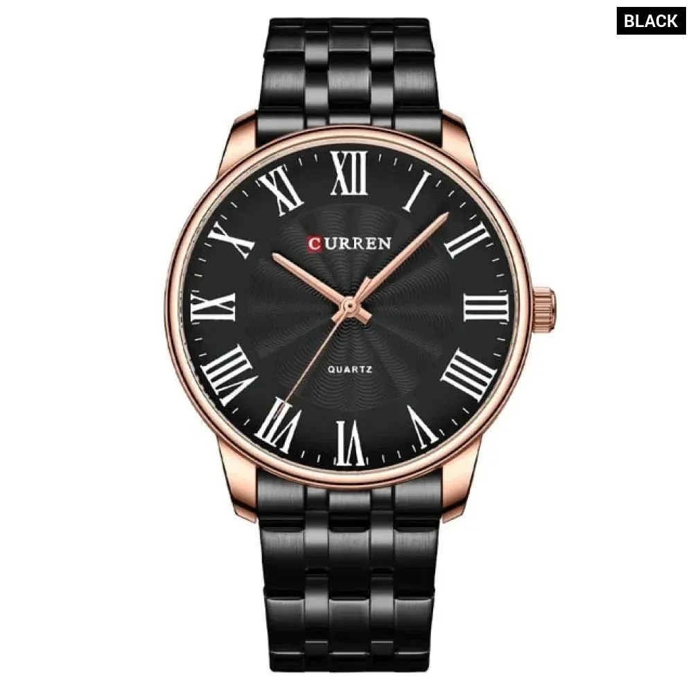 Fashion Brand Quartz Watches for Men Stainless Steel Band Wristwatches Black Clock for Male