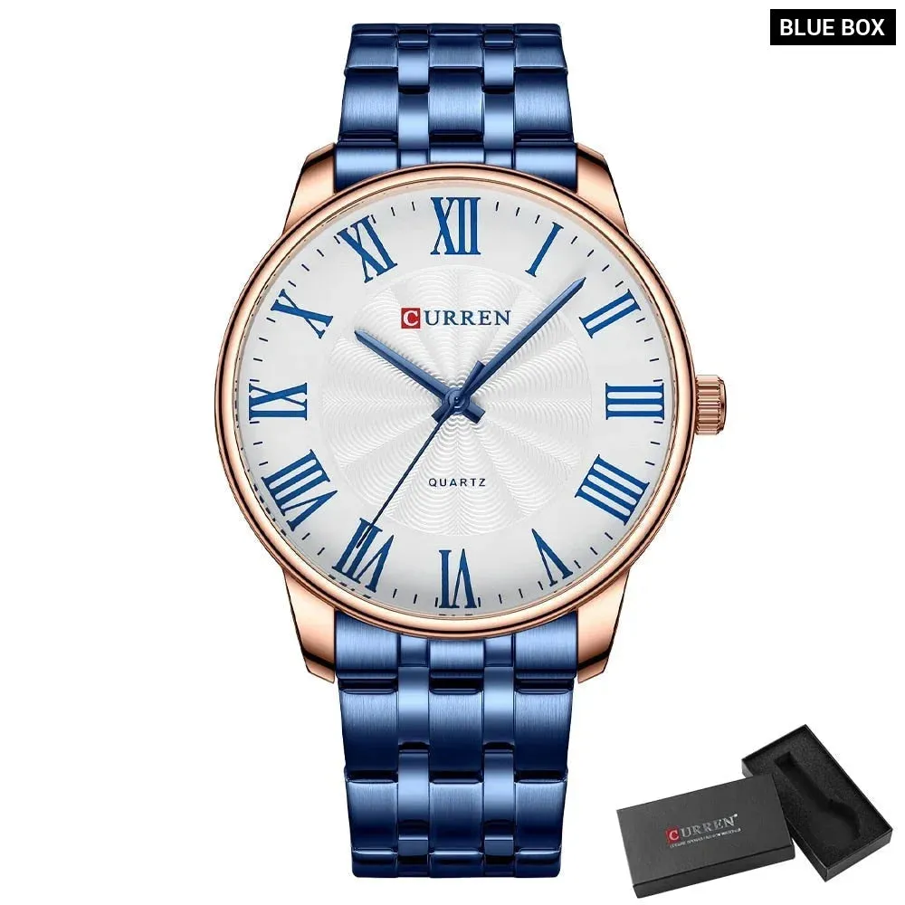 Fashion Brand Quartz Watches for Men Stainless Steel Band Wristwatches Black Clock for Male