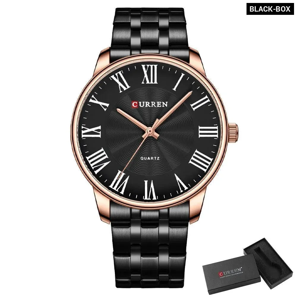 Fashion Brand Quartz Watches for Men Stainless Steel Band Wristwatches Black Clock for Male