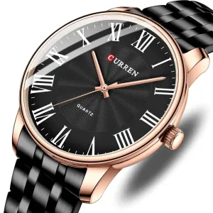 Fashion Brand Quartz Watches for Men Stainless Steel Band Wristwatches Black Clock for Male