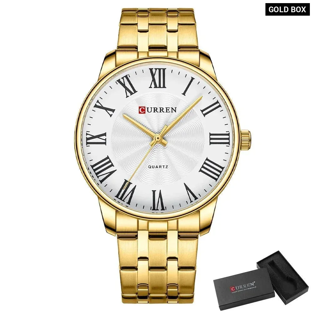 Fashion Brand Quartz Watches for Men Stainless Steel Band Wristwatches Black Clock for Male