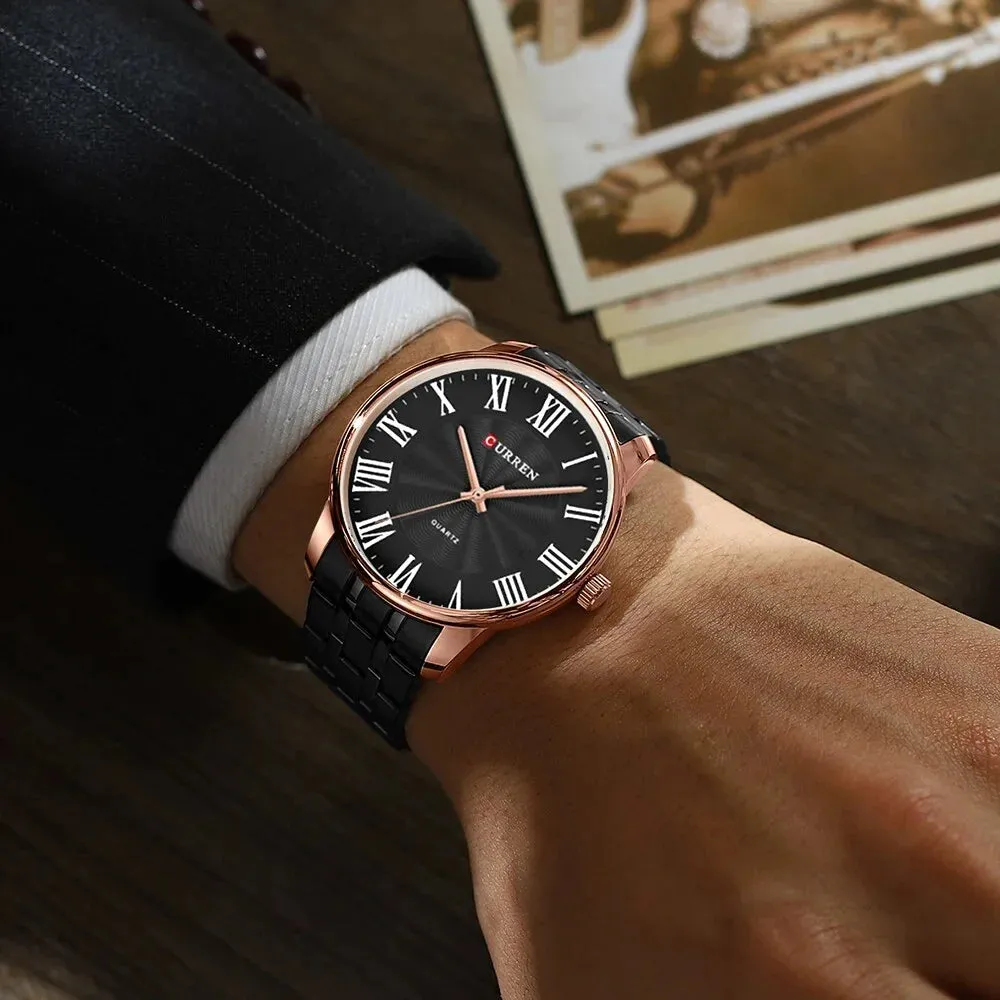 Fashion Brand Quartz Watches for Men Stainless Steel Band Wristwatches Black Clock for Male