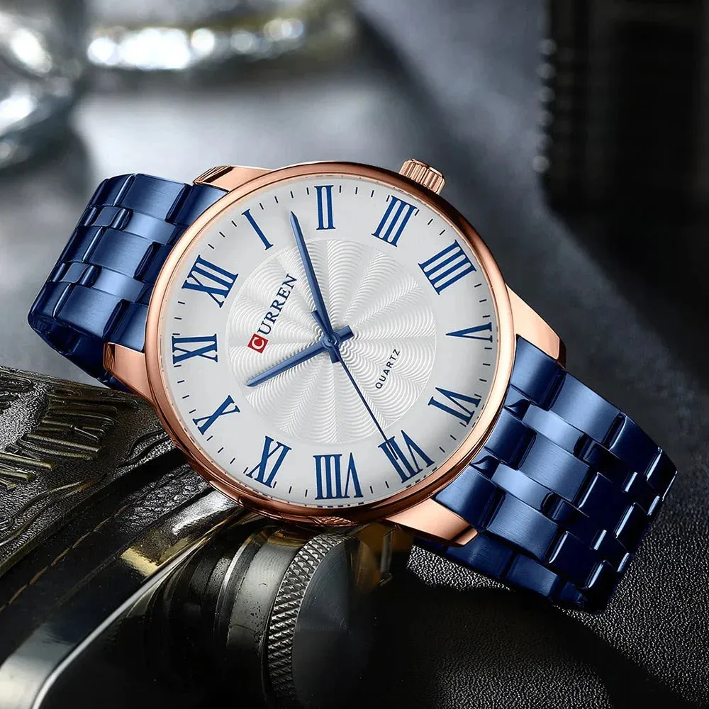 Fashion Brand Quartz Watches for Men Stainless Steel Band Wristwatches Black Clock for Male