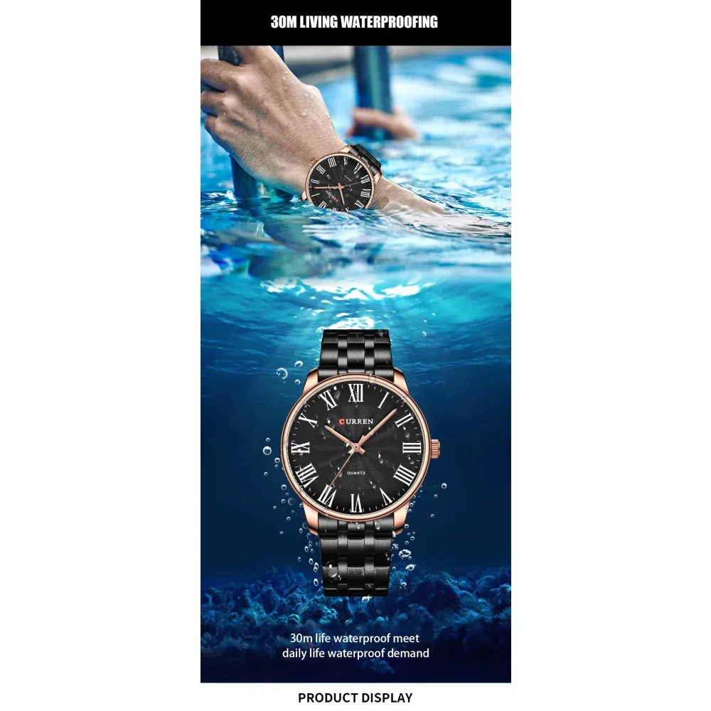 Fashion Brand Quartz Watches for Men Stainless Steel Band Wristwatches Black Clock for Male