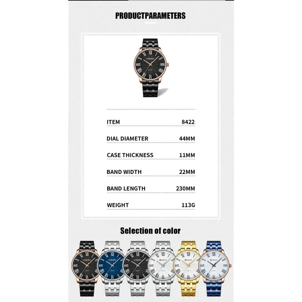 Fashion Brand Quartz Watches for Men Stainless Steel Band Wristwatches Black Clock for Male