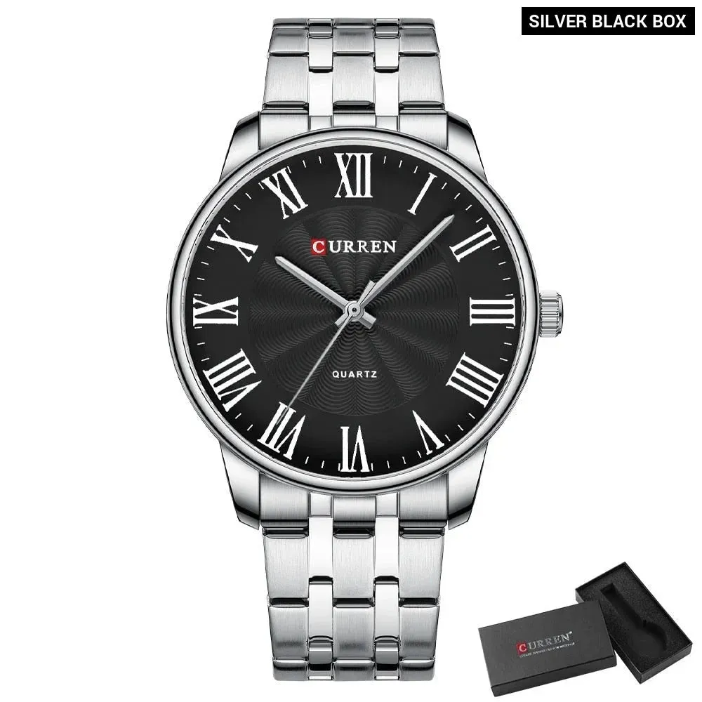 Fashion Brand Quartz Watches for Men Stainless Steel Band Wristwatches Black Clock for Male