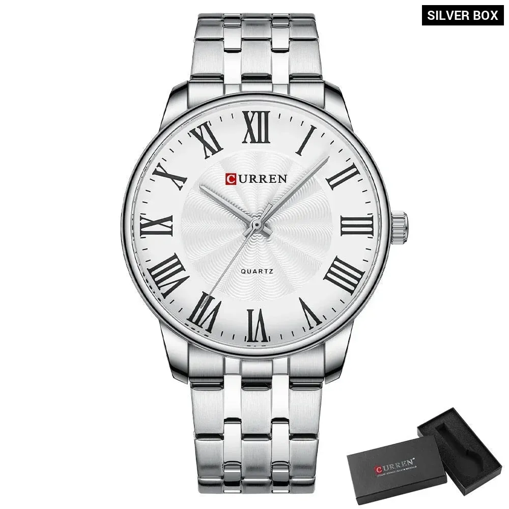 Fashion Brand Quartz Watches for Men Stainless Steel Band Wristwatches Black Clock for Male