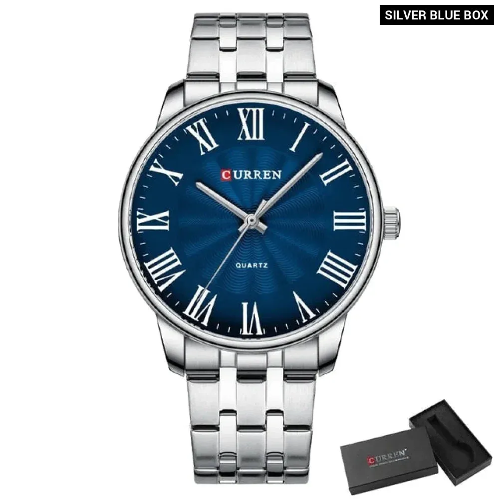 Fashion Brand Quartz Watches for Men Stainless Steel Band Wristwatches Black Clock for Male