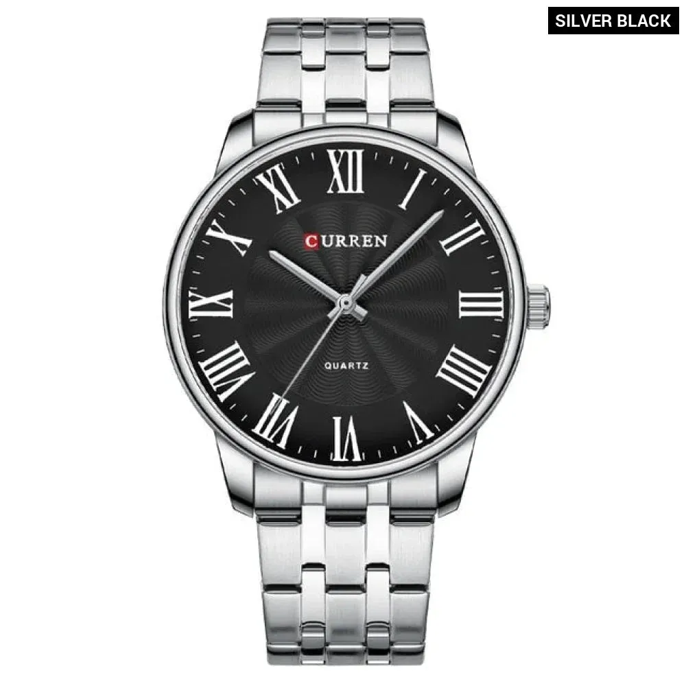 Fashion Brand Quartz Watches for Men Stainless Steel Band Wristwatches Black Clock for Male