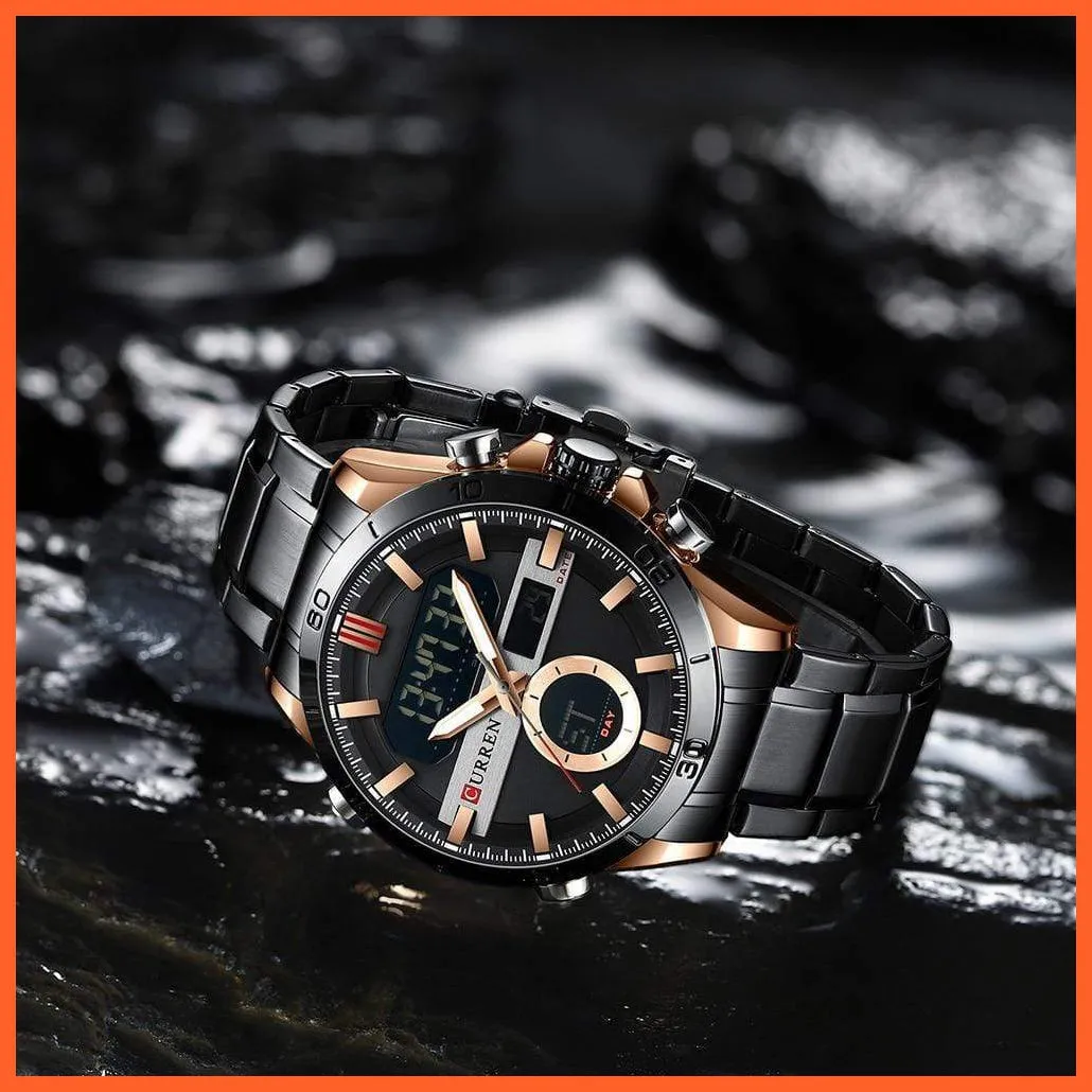 Fashion Sports Gold Men'S Digital Watches With Stainless Steel Chronograph | Luminous Wristwatch Led Male Wrist Watch For Men