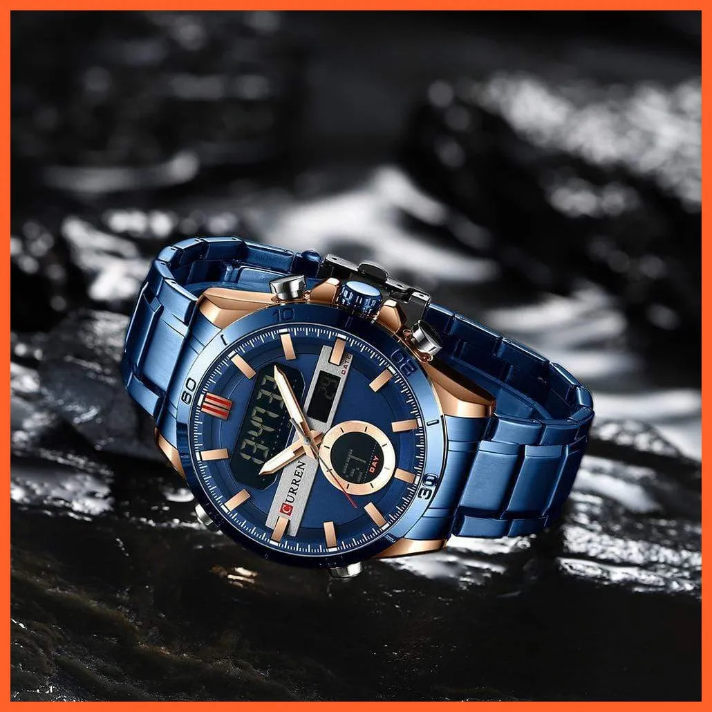 Fashion Sports Gold Men'S Digital Watches With Stainless Steel Chronograph | Luminous Wristwatch Led Male Wrist Watch For Men