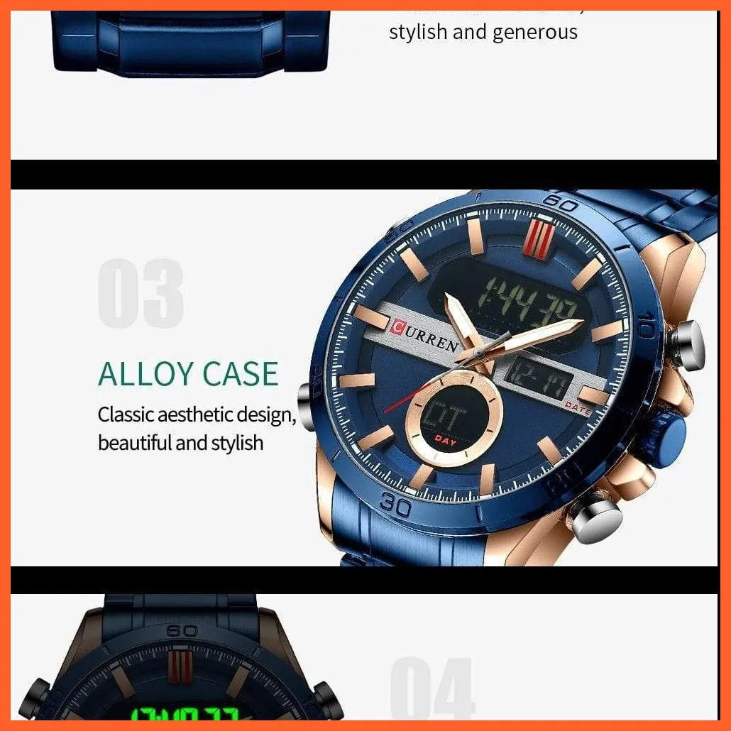 Fashion Sports Gold Men'S Digital Watches With Stainless Steel Chronograph | Luminous Wristwatch Led Male Wrist Watch For Men