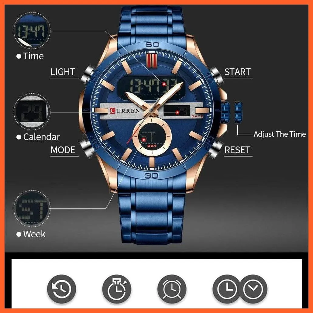 Fashion Sports Gold Men'S Digital Watches With Stainless Steel Chronograph | Luminous Wristwatch Led Male Wrist Watch For Men