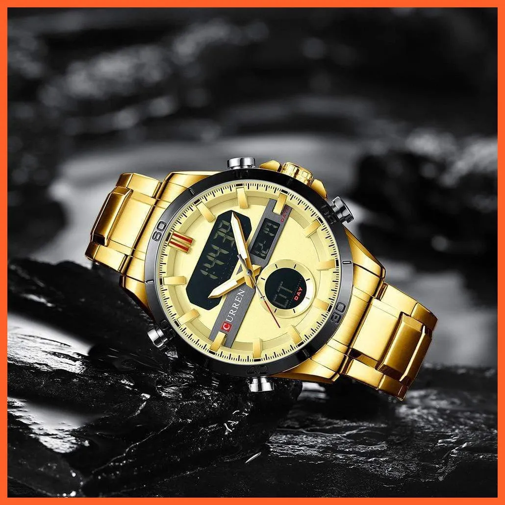 Fashion Sports Gold Men'S Digital Watches With Stainless Steel Chronograph | Luminous Wristwatch Led Male Wrist Watch For Men