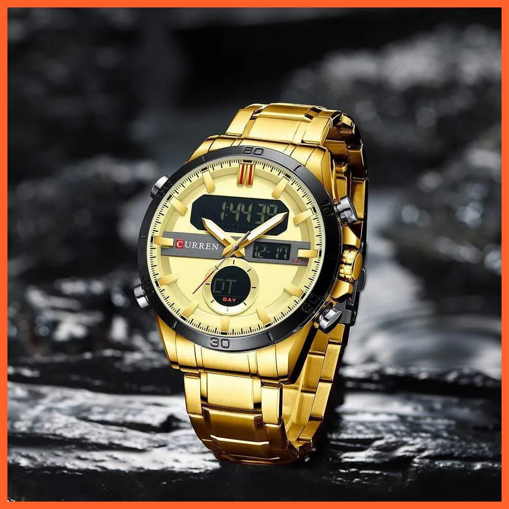 Fashion Sports Gold Men'S Digital Watches With Stainless Steel Chronograph | Luminous Wristwatch Led Male Wrist Watch For Men