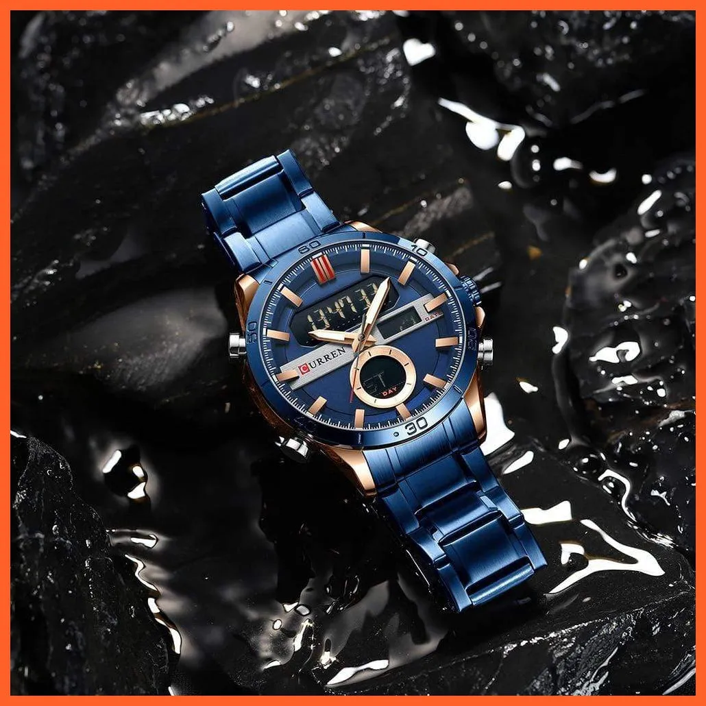 Fashion Sports Gold Men'S Digital Watches With Stainless Steel Chronograph | Luminous Wristwatch Led Male Wrist Watch For Men