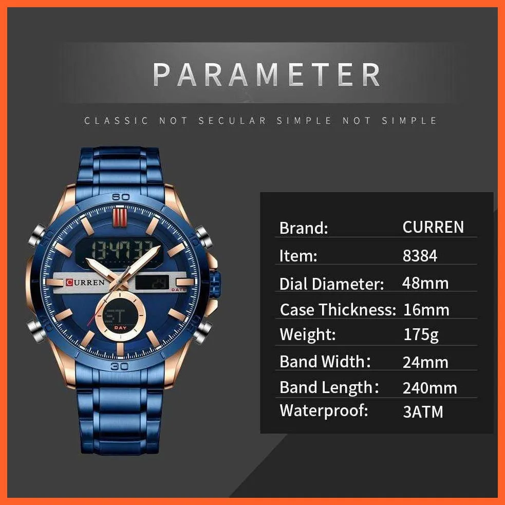 Fashion Sports Gold Men'S Digital Watches With Stainless Steel Chronograph | Luminous Wristwatch Led Male Wrist Watch For Men
