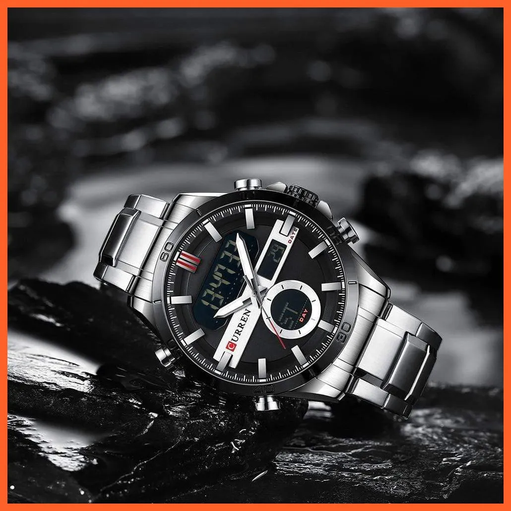 Fashion Sports Gold Men'S Digital Watches With Stainless Steel Chronograph | Luminous Wristwatch Led Male Wrist Watch For Men
