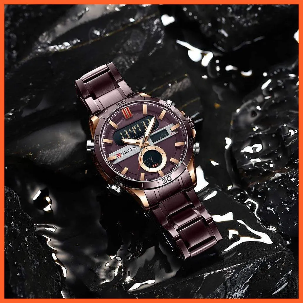 Fashion Sports Gold Men'S Digital Watches With Stainless Steel Chronograph | Luminous Wristwatch Led Male Wrist Watch For Men